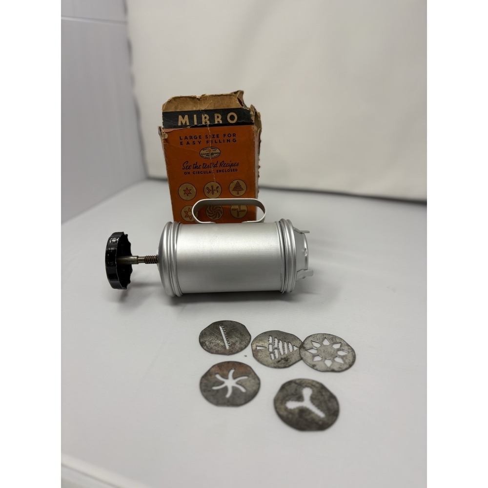 Vtg 1950's Mirro‎ Aluminum Dial Crank LARGE Cookie Press w/ 5 Discs